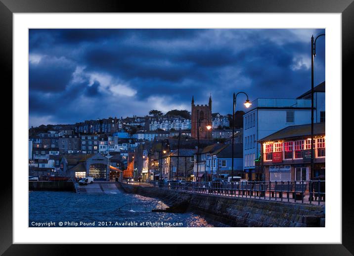 St Ives Harbour in Cornwall at dusk Framed Mounted Print by Philip Pound