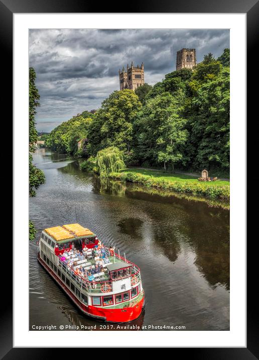 River Boat on the River Wear with Durham Cathedral Framed Mounted Print by Philip Pound