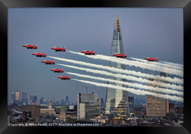Britain at its best - Red Arrows London Fly Past  Framed Print by Philip Pound