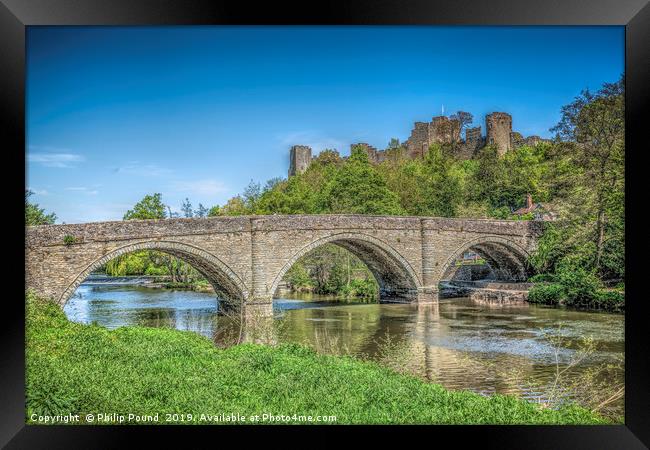 Dinham Bridge and Ludlow Castle in Ludlow  Framed Print by Philip Pound