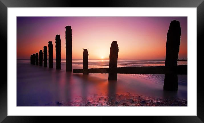 Camber Sands Sunset Framed Mounted Print by mark leader