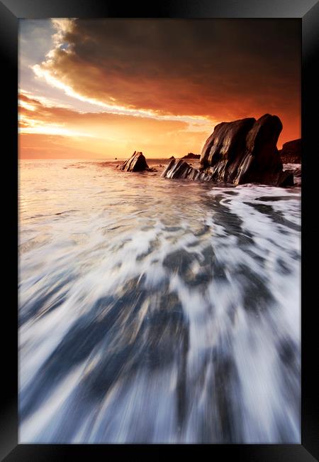 Sunset at Welcombe Mouth Framed Print by mark leader