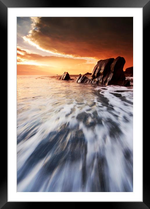 Sunset at Welcombe Mouth Framed Mounted Print by mark leader