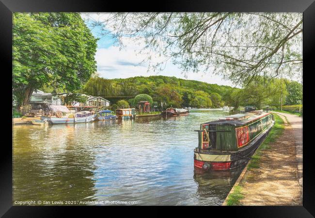 A Narrowboat Moored At Henley Framed Print by Ian Lewis
