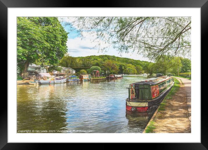 A Narrowboat Moored At Henley Framed Mounted Print by Ian Lewis