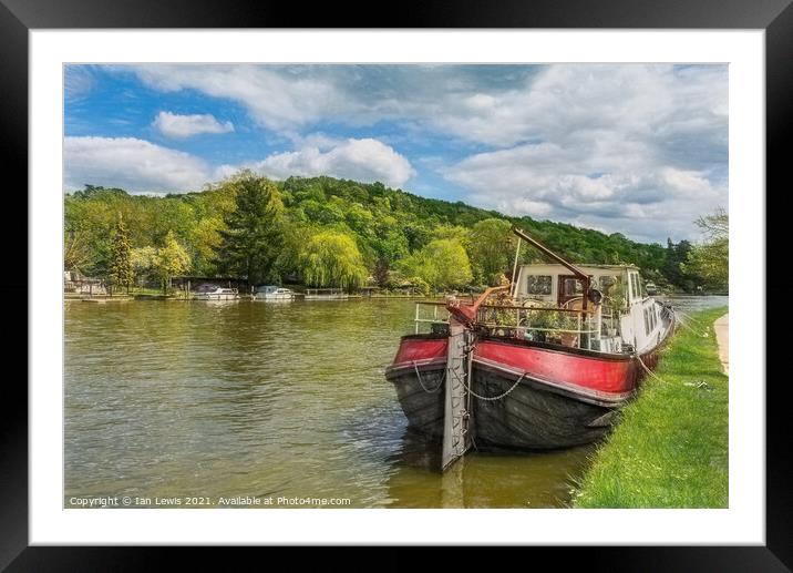 Vintage Boat On The Thames Framed Mounted Print by Ian Lewis
