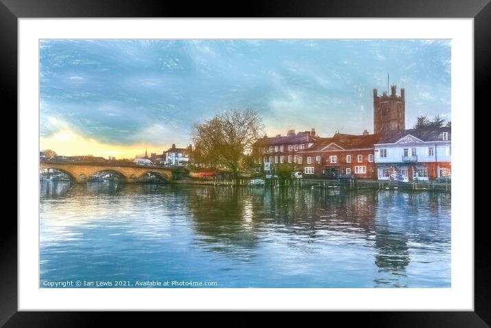 Henley on Thames a Digital Sketch Framed Mounted Print by Ian Lewis