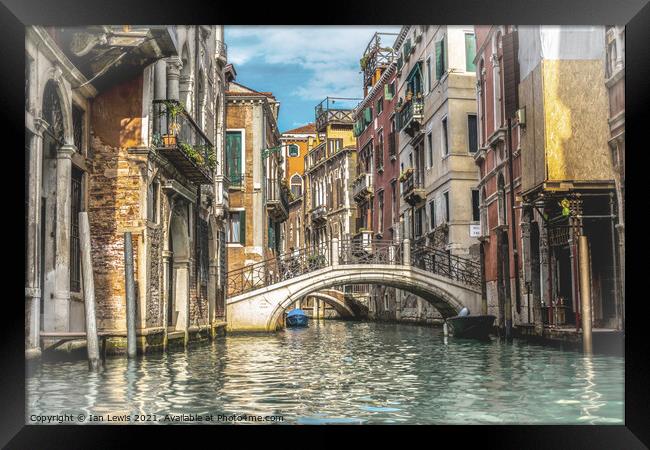 A Beautiful Venetian Canal Framed Print by Ian Lewis