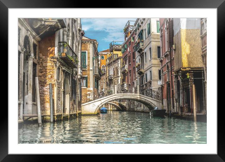 A Beautiful Venetian Canal Framed Mounted Print by Ian Lewis