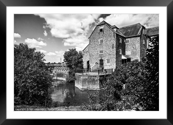 The Abbey Mill Tewkesbury in Monochrome Framed Mounted Print by Ian Lewis