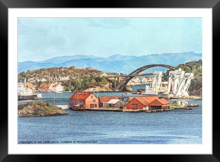 View of the Port of Stavanger Framed Mounted Print by Ian Lewis