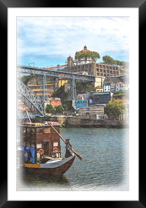 By The Douro River in Porto Framed Mounted Print by Ian Lewis