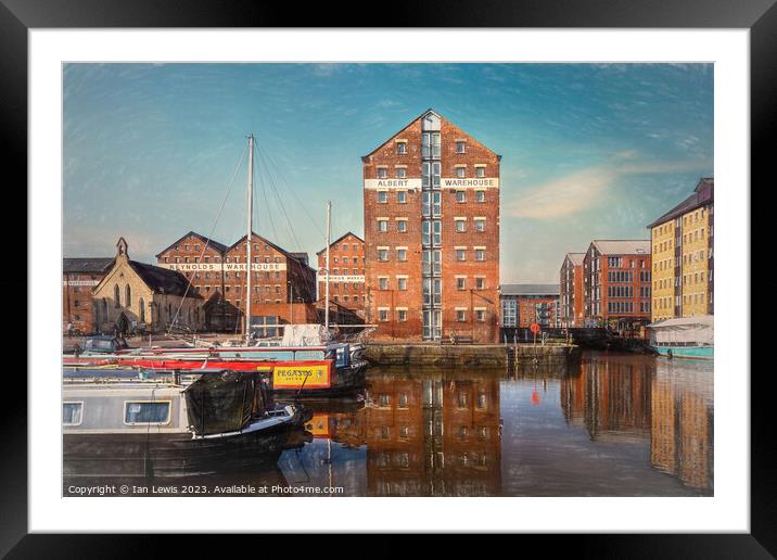 Reflections at Gloucester's Historic Docks Framed Mounted Print by Ian Lewis