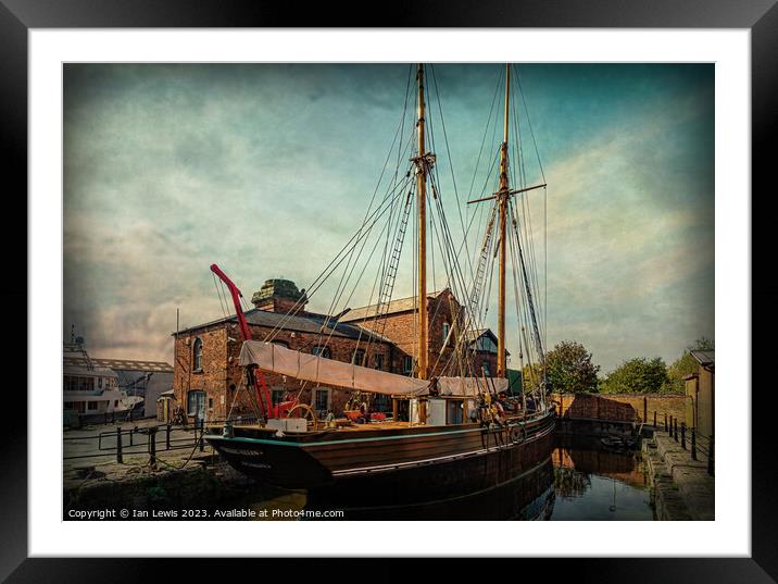 Tall Ship in Dock at Gloucester Framed Mounted Print by Ian Lewis