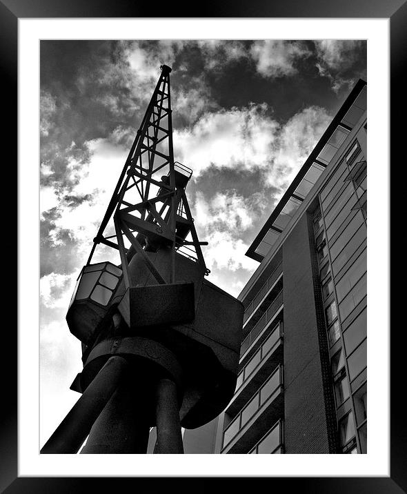 Docklands Crane Framed Mounted Print by Ian Lewis
