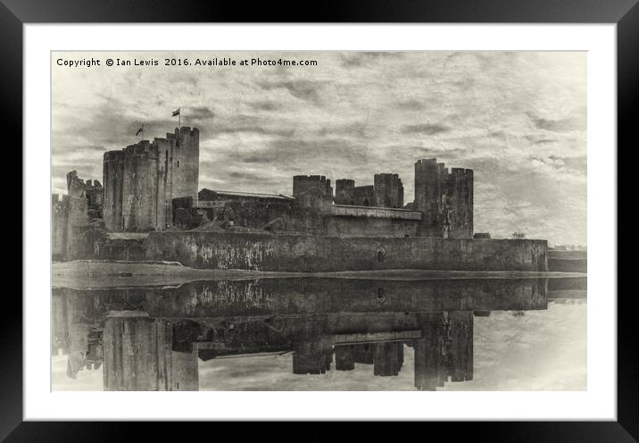 Caerphilly Castle Reflected Framed Mounted Print by Ian Lewis