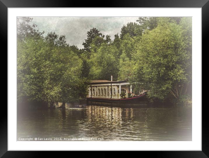 College Barge Near Iffley Framed Mounted Print by Ian Lewis