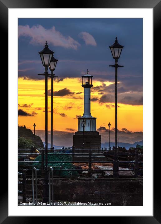 Maryport Lighthouse At Sunset Framed Mounted Print by Ian Lewis