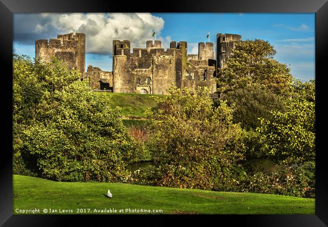 The Battlements of Caerphilly Framed Print by Ian Lewis