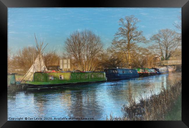 Canal Boats And A Teepee Framed Print by Ian Lewis