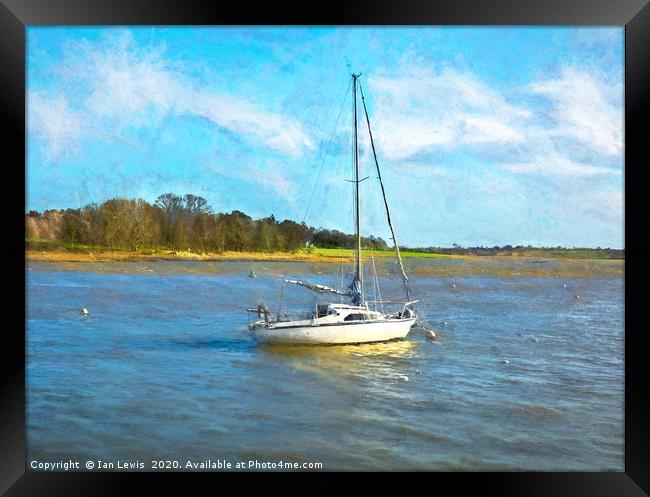 Yacht Anchored On The Deben Framed Print by Ian Lewis