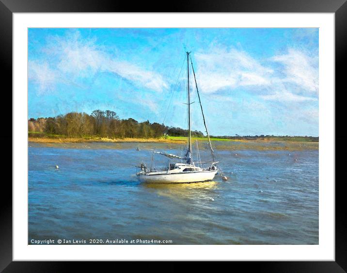 Yacht Anchored On The Deben Framed Mounted Print by Ian Lewis