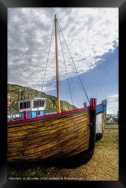 Fishing Boat Bows Framed Print by Ian Lewis