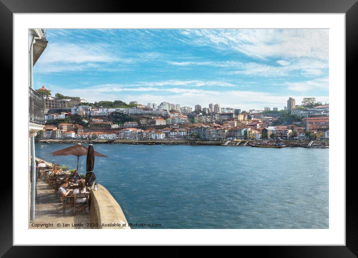 Relaxing By The Douro in Porto Framed Mounted Print by Ian Lewis