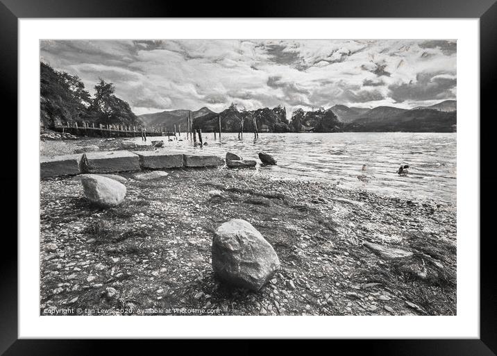 Rocky Derwentwater Shore Framed Mounted Print by Ian Lewis