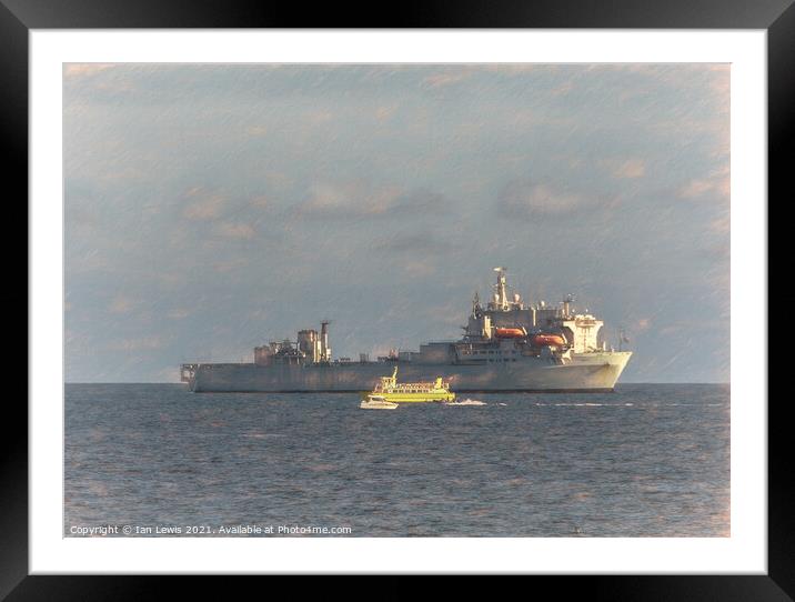 Supply Ship and Ferry Framed Mounted Print by Ian Lewis