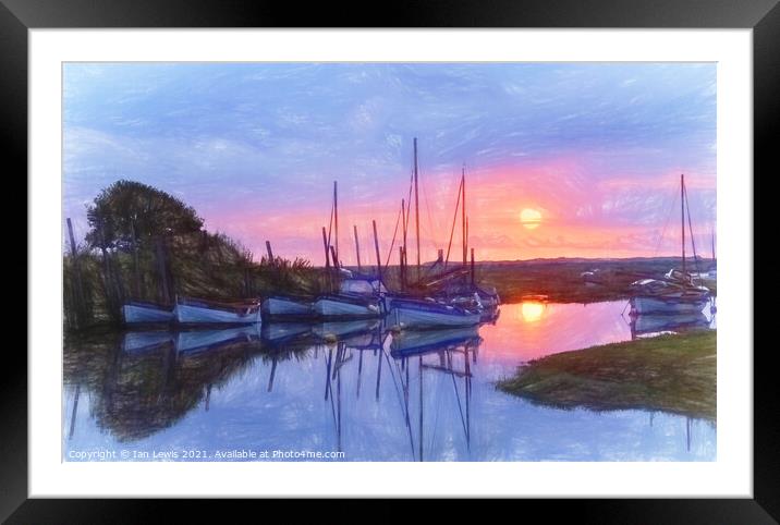 Boats At Blakeny a Digital Painting Framed Mounted Print by Ian Lewis