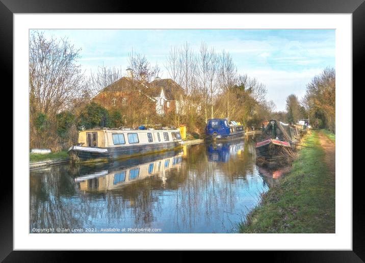 Narrowboats At Aldermaston Framed Mounted Print by Ian Lewis