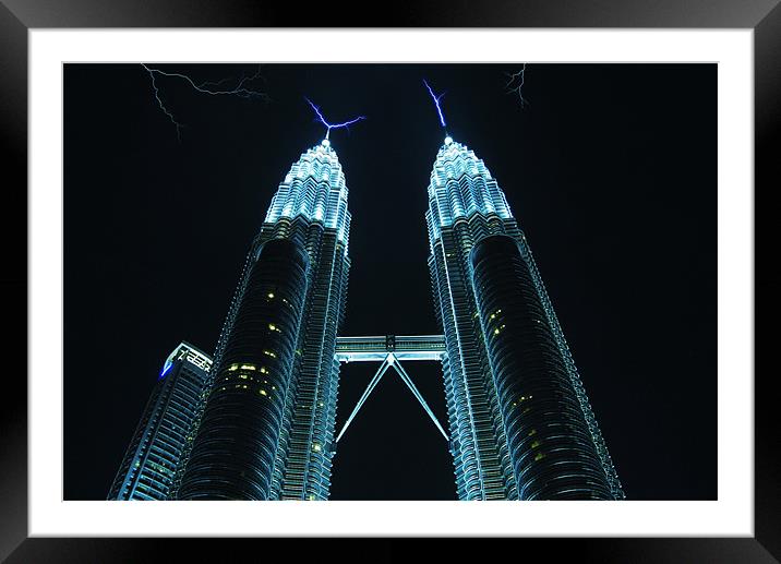 Petronas Towers Lightning Framed Mounted Print by Paul Fisher