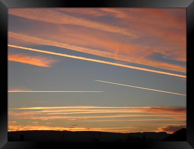 Jet Streams Sunset 2 Framed Print by Roger Stevens