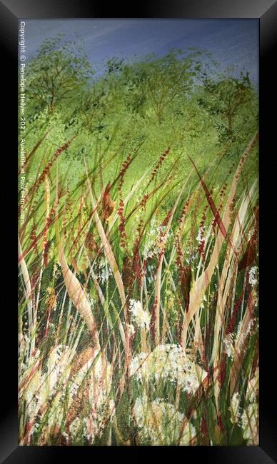 Tree edged meadow Framed Print by Penelope Hellyer