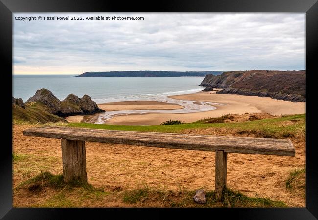 Resting place overlooking  Three Cliffs Bay Framed Print by Hazel Powell
