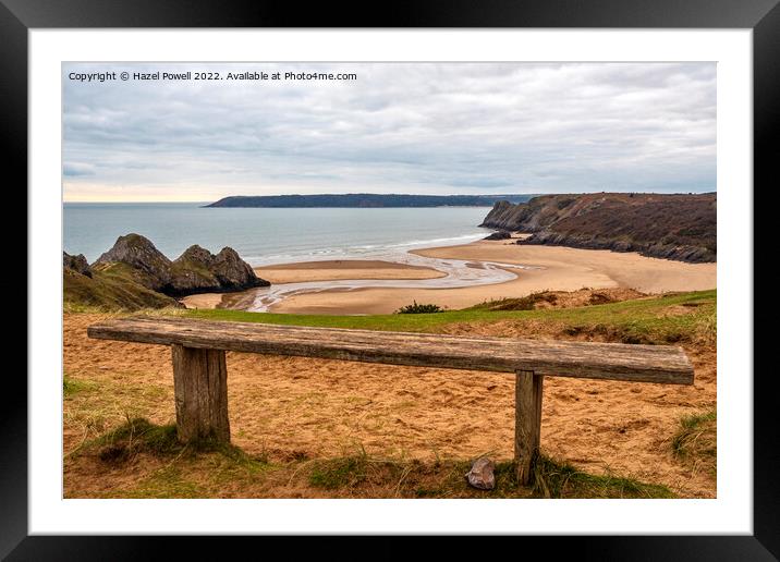 Resting place overlooking  Three Cliffs Bay Framed Mounted Print by Hazel Powell