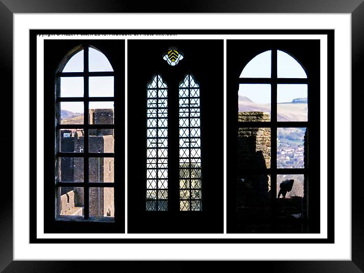Looking through the windows at Caerphilly Castle Framed Mounted Print by Hazel Powell