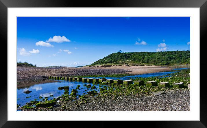 Three Cliffs Bay, Stepping Stones Framed Mounted Print by Hazel Powell