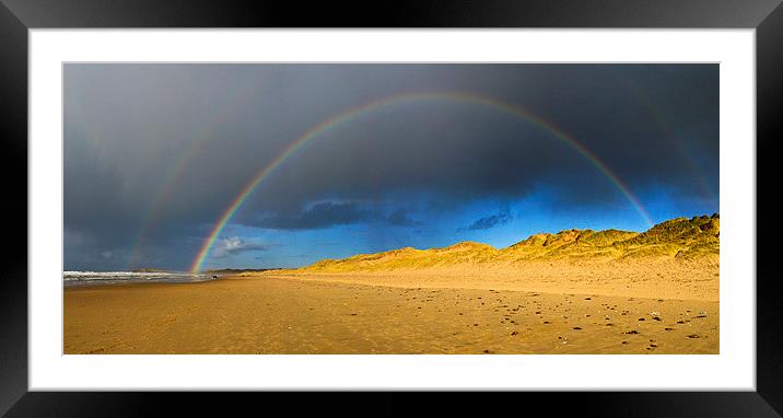 Double Rainbow over LLangennith Bay Framed Mounted Print by Hazel Powell