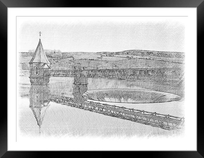 Pencil sketch Pontsticill Reservoir Framed Mounted Print by Hazel Powell