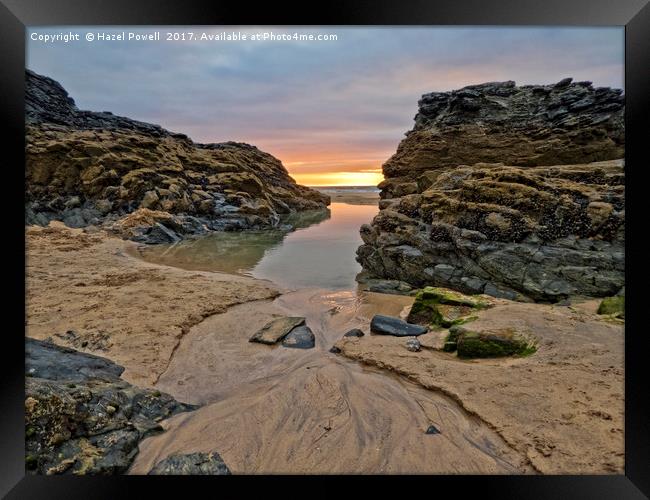 Sunset at Gwithian Beach, Cornwall Framed Print by Hazel Powell