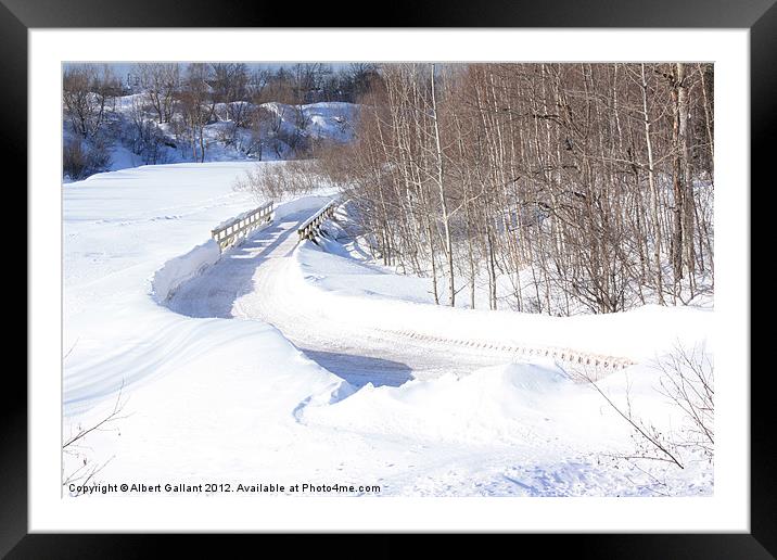 Winter path and bridge Framed Mounted Print by Albert Gallant