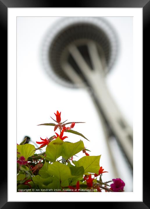 Flowers with Space Needle Framed Mounted Print by Jon Kondrath