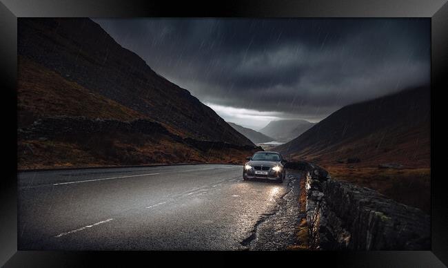 BMW 335D on Moody Mountain Backdrop Framed Print by Mark Battista