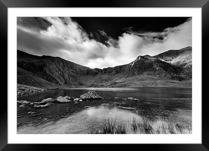 Llyn  Idwal de mono Framed Mounted Print by carl barbour canvas