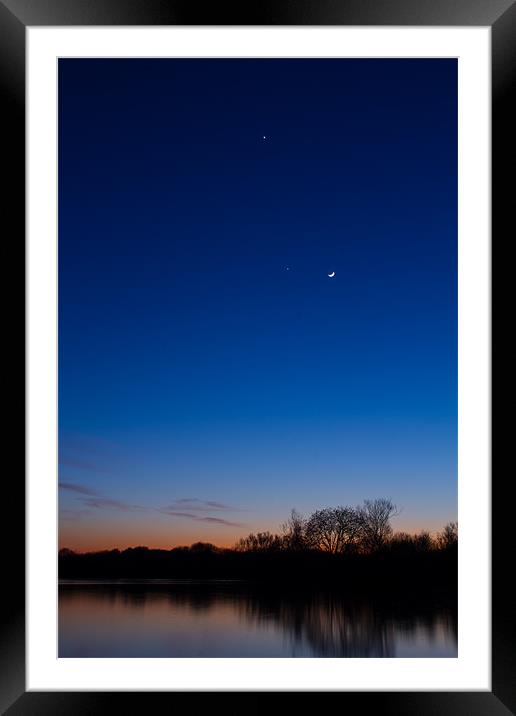 Jupiter, Venus and the Moon over the lake Framed Mounted Print by Mark Chance