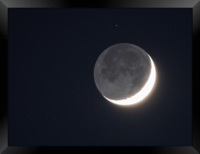 Crescent moon earthshine Framed Print by mark humpage