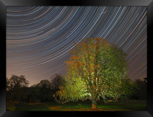 Spinning startrail and Meteor Framed Print by mark humpage