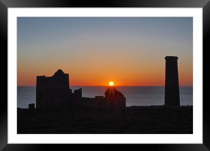 Sunset over ruins with sea at Wheal Coates, Cornwall Framed Mounted Print by mark humpage